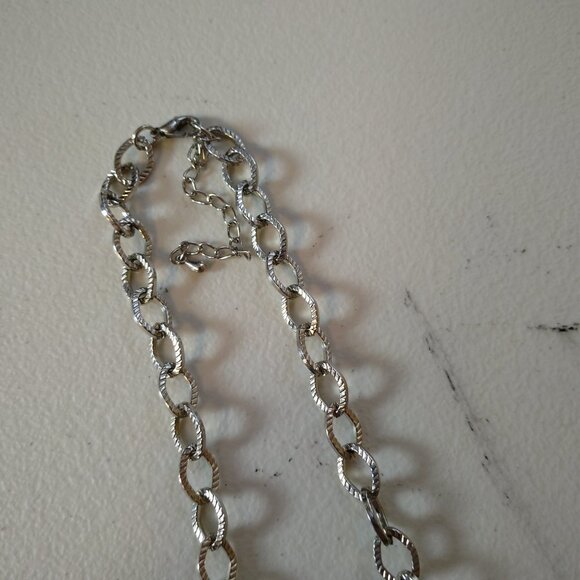 CHUNKY BEADED FAUX TURQUOISE FACETED PRINCESS NECKLACE SILVER TONE CHAIN J10 - Picture 7 of 7